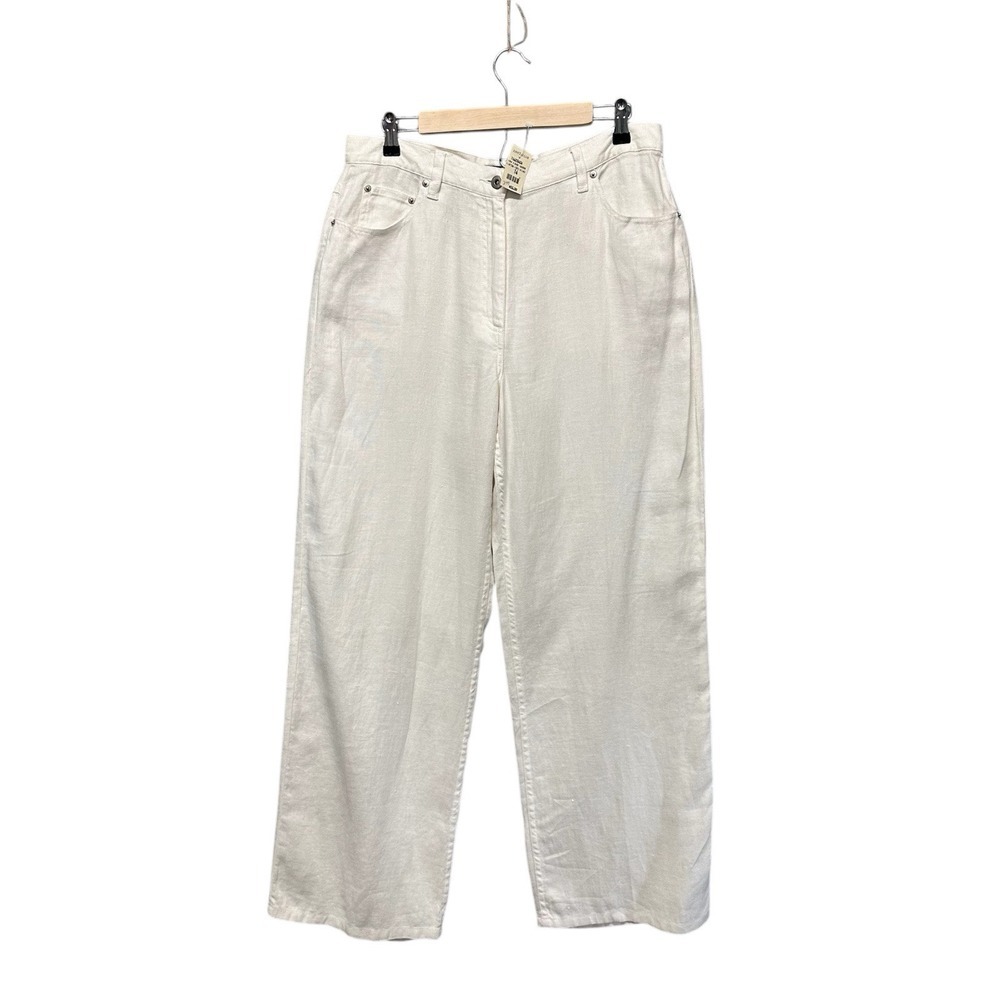 Ann Taylor High-Rise 100% Linen Trouser Womens Size 14 White‎ Wide Leg Resort